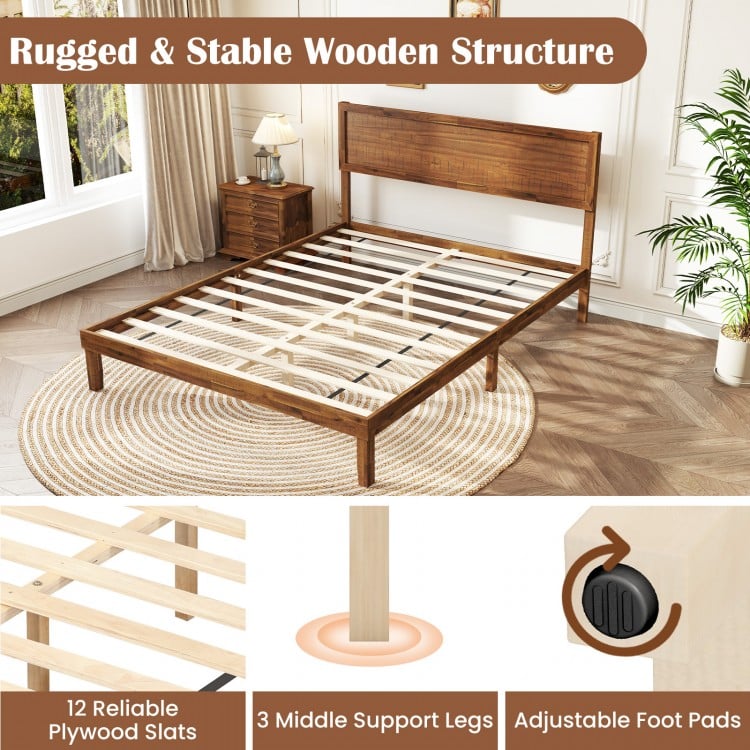 Twin/Full/Queen Size Bed Frame with Headboard and Wooden Slats Support-Queen Size
