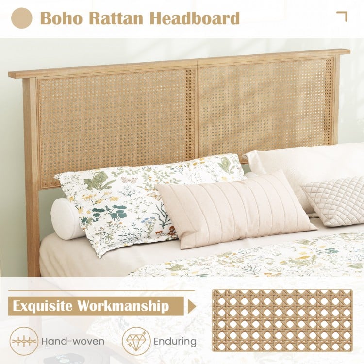 Twin/Full/Queen Size Bed Frame with Rattan Headboard-Full Size