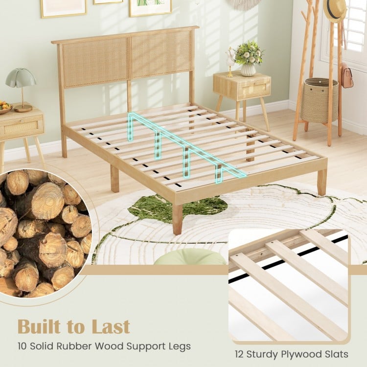 Twin/Full/Queen Size Bed Frame with Rattan Headboard-Full Size
