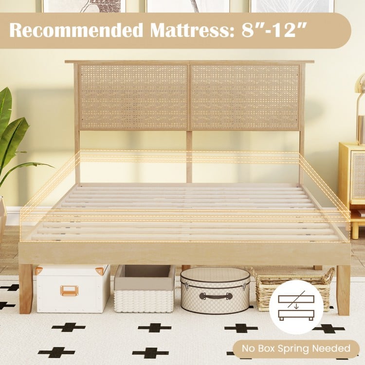 Twin/Full/Queen Size Bed Frame with Rattan Headboard-Full Size