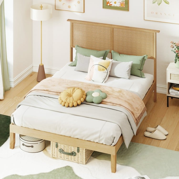 Twin/Full/Queen Size Bed Frame with Rattan Headboard-Full Size