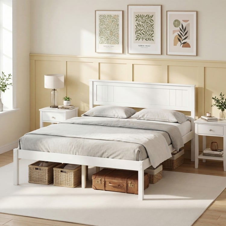 Twin/Full/Queen Size Sturdy Wooden Bed Frame with Headboard and Slat Support-Full Size