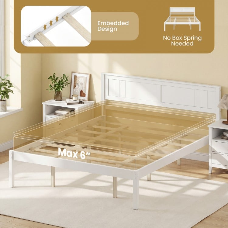 Twin/Full/Queen Size Sturdy Wooden Bed Frame with Headboard and Slat Support-Queen Size