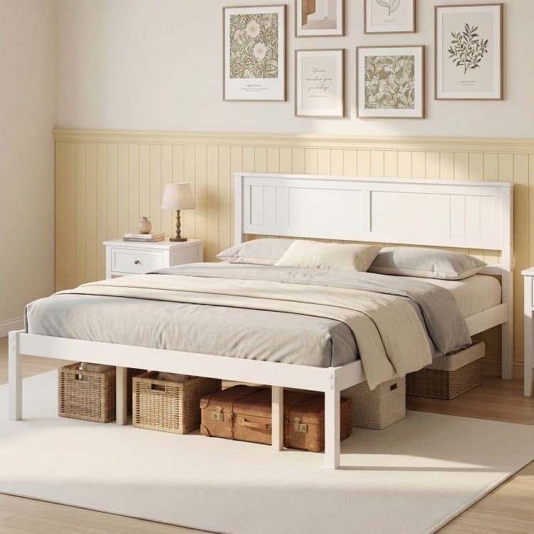 Twin/Full/Queen Size Sturdy Wooden Bed Frame with Headboard and Slat Support-Queen Size