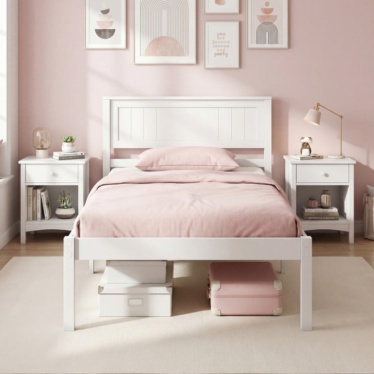 Twin/Full/Queen Size Sturdy Wooden Bed Frame with Headboard and Slat Support-Twin Size