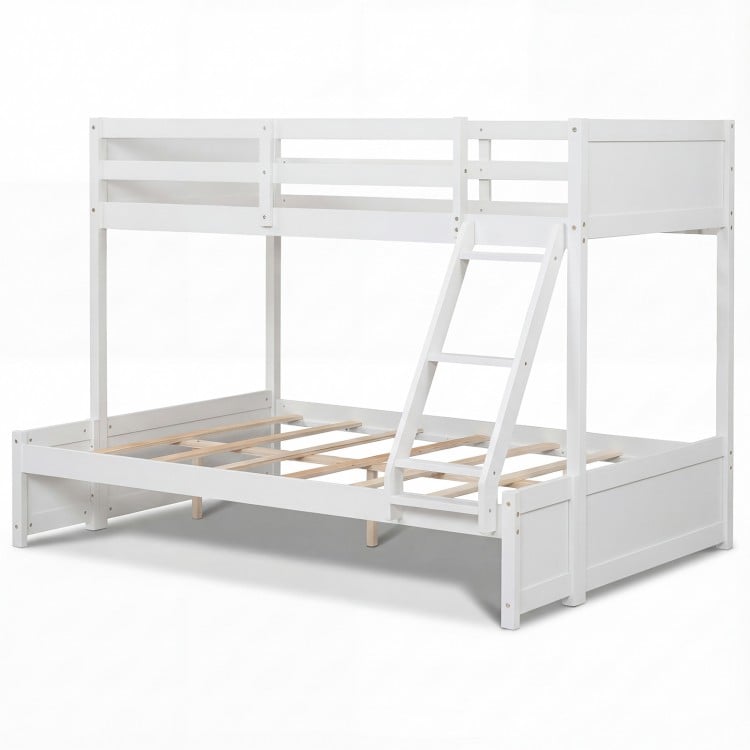 Twin Over Full Bunk Bed with 3-Step Ladder and Full-Length Guardrails-White