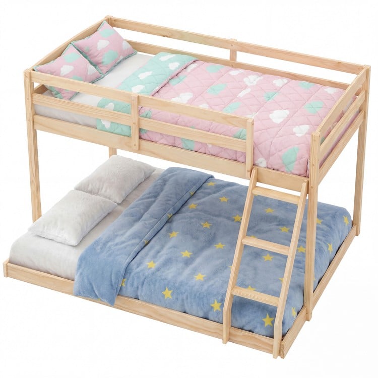Twin Over Full Bunk Bed Low Floor Bunk Bed Frame-Natural