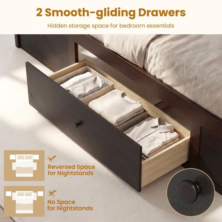 Twin Size Rattan Bed Frame with Storage Drawers-Coffee