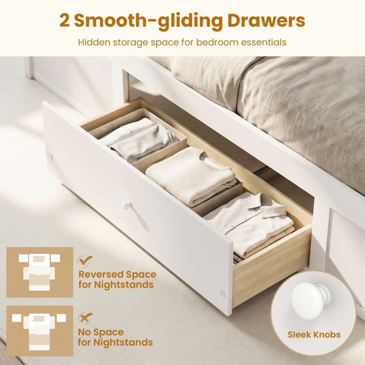 Twin Size Rattan Bed Frame with Storage Drawers-White