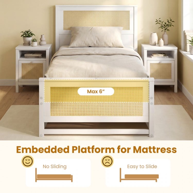 Twin Size Rattan Bed Frame with Storage Drawers-White