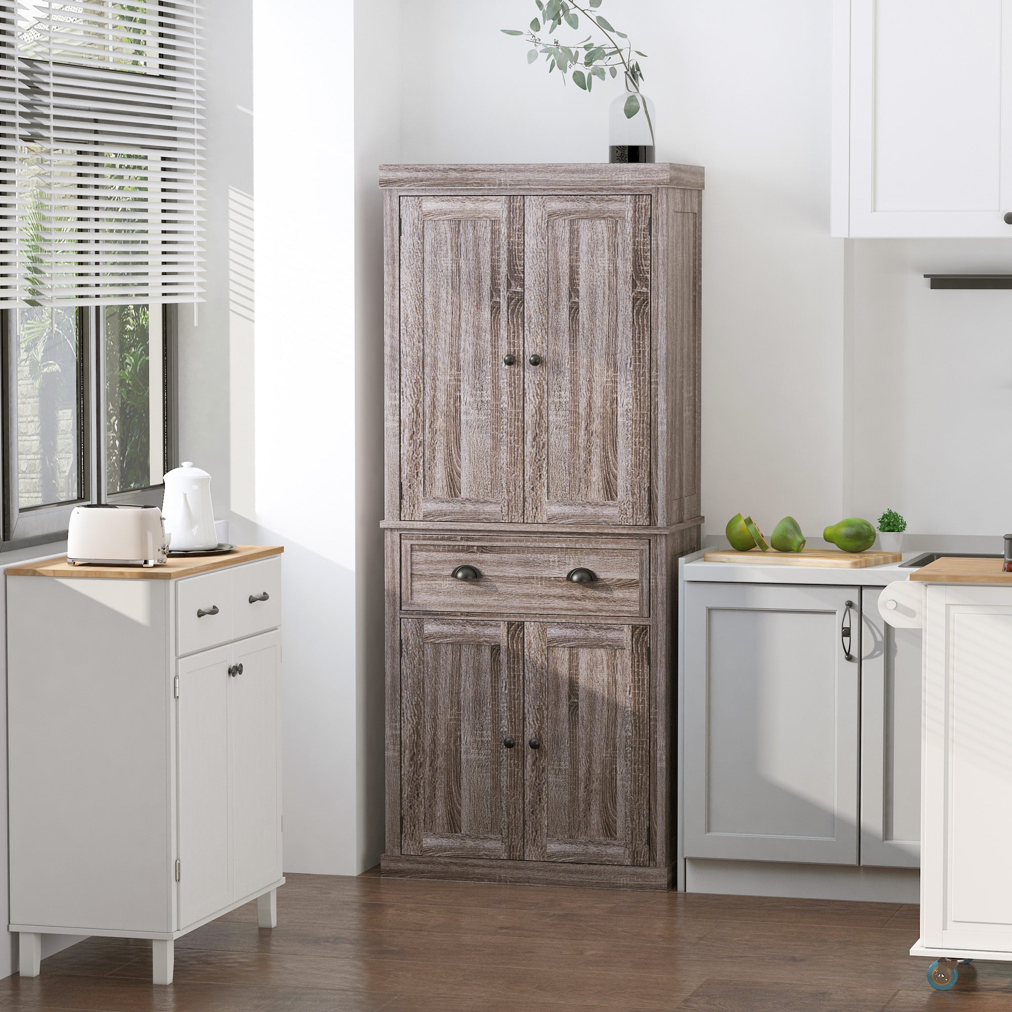 HOMCOM Wood Grain Tall Kitchen Cabinet: Freestanding Pantry Cupboard with Drawer and Shelves for Dining Room
