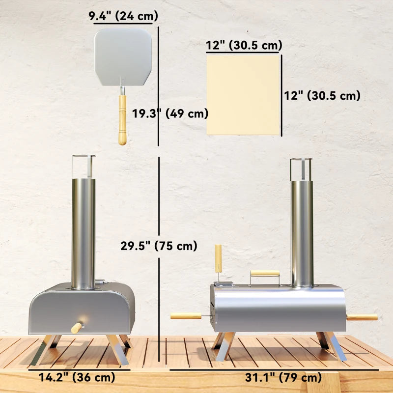 Outdoor Pizza Oven, Portable Wood Pellet Pizza Oven with Pizza Stone and Peel, Foldable Legs, Chimney