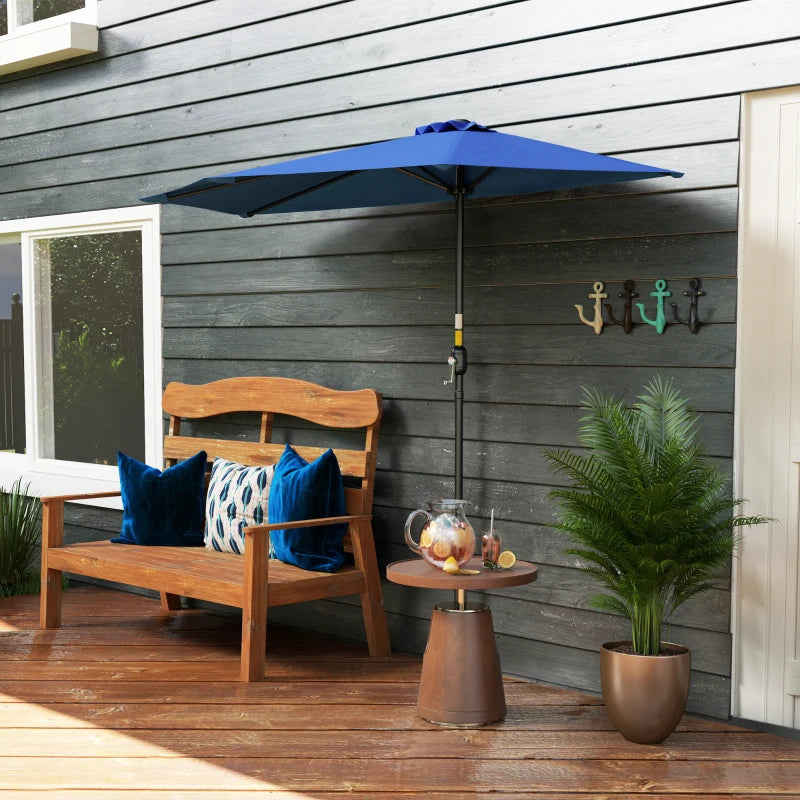 9ft Half Round Umbrella Outdoor Patio Garden Balcony Parasol Window Sun Shade w/ 5 Ribs, Deep Blue