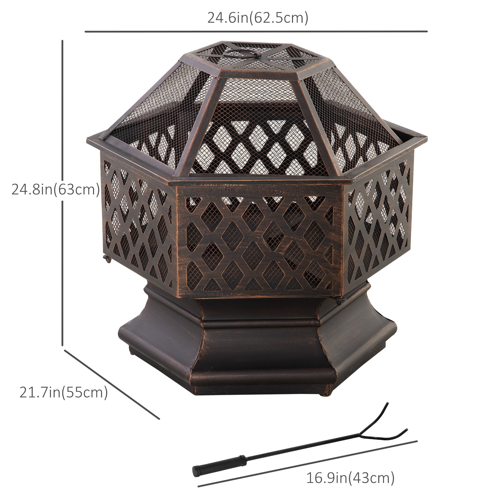 Outsunny Portable Outdoor Fire Pit Bronze Screen Cover Wood Burning Bowl Poker Patio Backyard Decor