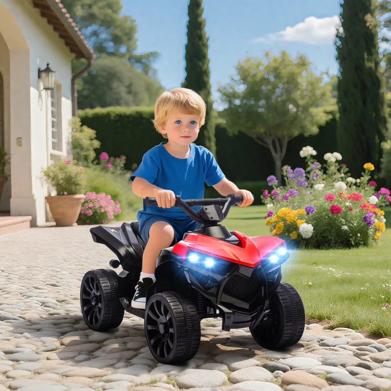 Qaba 6V Kids ATV, 4 Wheeler Electric Ride on Car with Music and LED Headlights, for Ages 37-72 Months Boys and Girls, Red