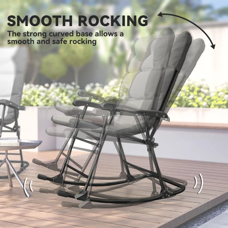 Folding Rocking Chair Set of 2 Padded Rockers with Armrest, Light Grey