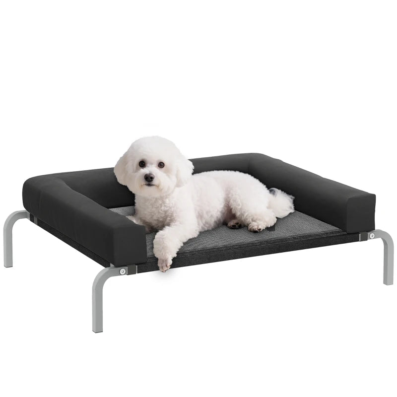 Elevated Dog Bed, Portable Raised Dog Cot with Breathable Mesh, Removable and Water-Resistant Bolsters, Black