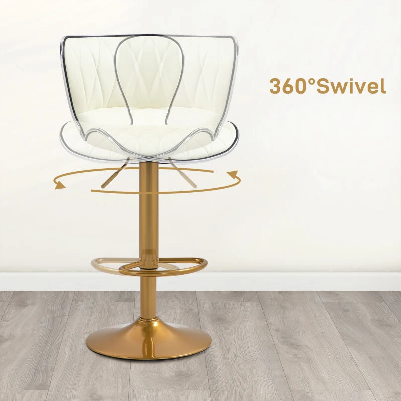 Counter Height Bar Stools Set of 2, Adjustable Height Bar Chairs with Swivel Seat, PU Leather Upholstery