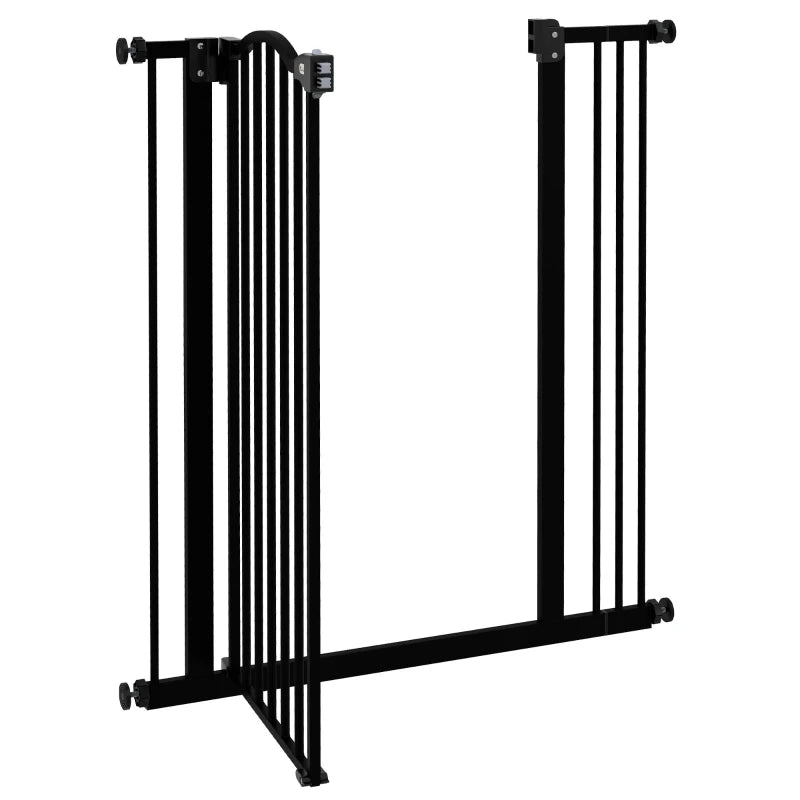 Extra Tall Dog Gate with Door, Pressure Fit, Auto Close, Double Locking for Doorways Hallways Stairs, 29"-34", Black