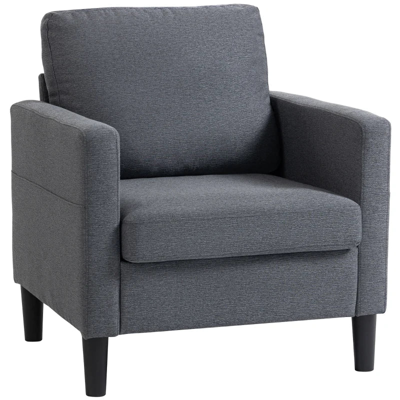 Accent Chair Upholstered Modern Armchair for Living Room with Thick Padded Seat and Armrests Dark Grey
