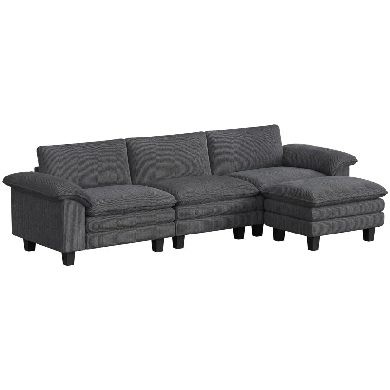 Sectional Sofa, L Shaped Couch with Deep Seat, Movable Ottoman and Pillow-top Armrests, Dark Grey