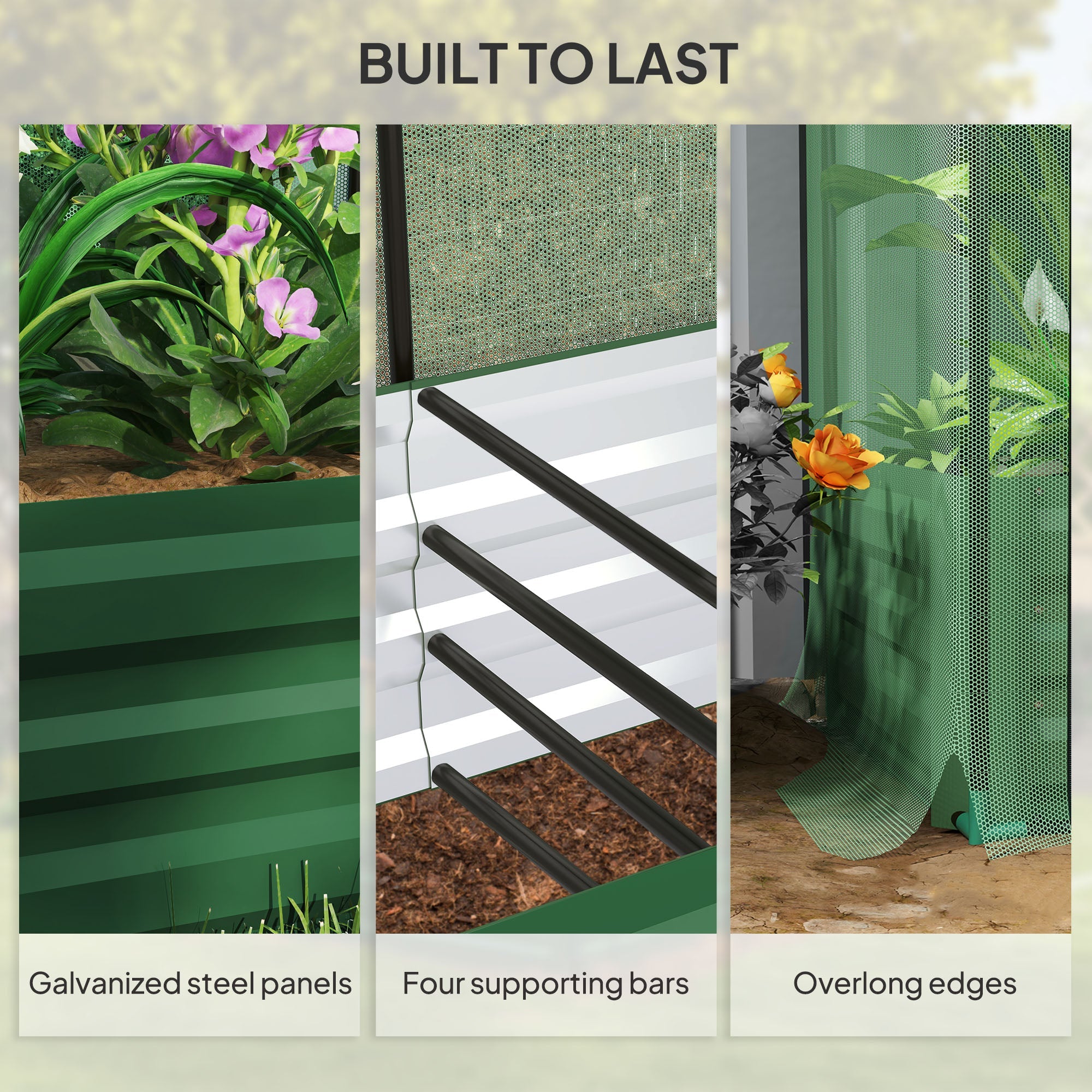 Outsunny Galvanized Steel Planter Box with Crop Cage and Shade Cloth, Raised Garden Bed for Flowers, Vegs and Herbs, Green