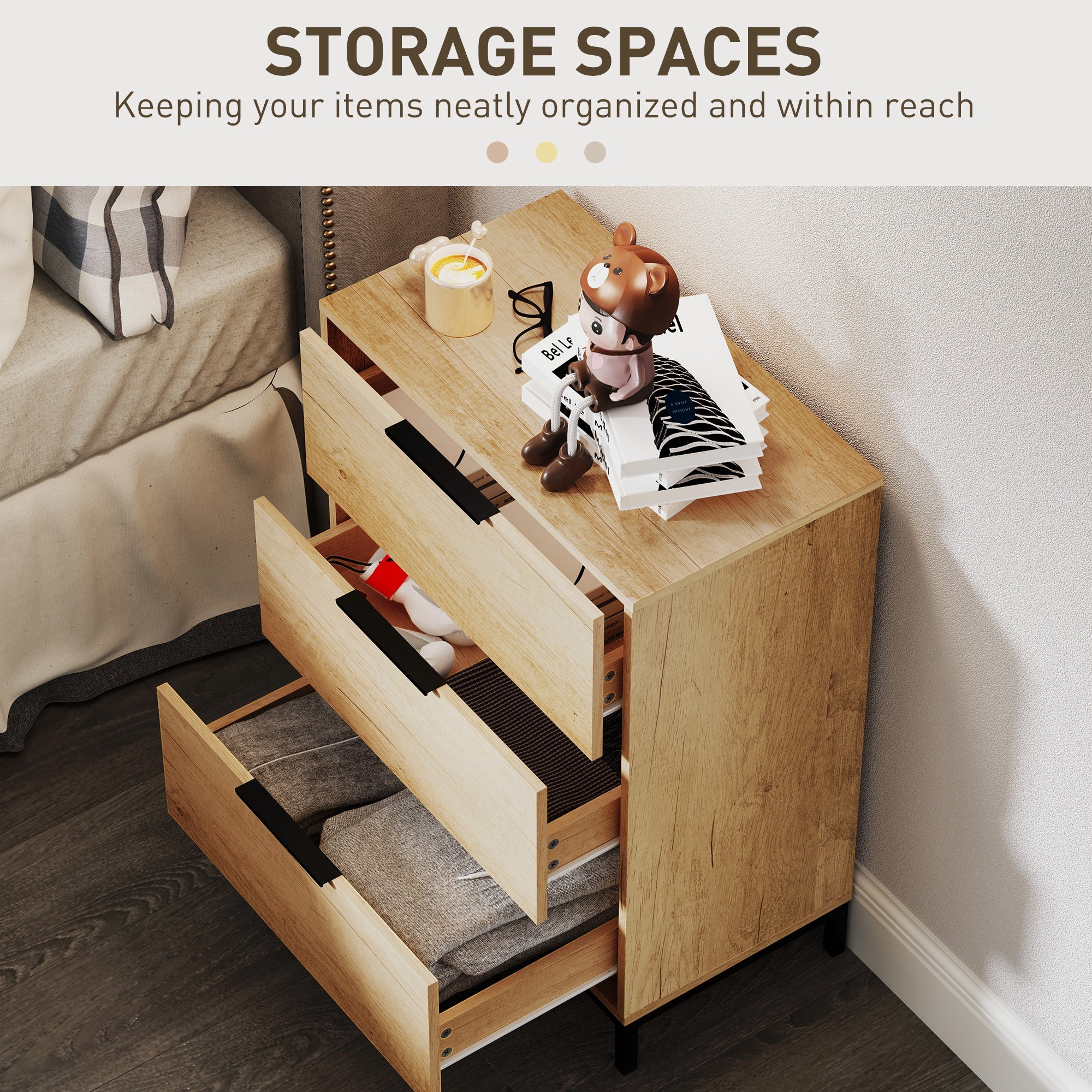 HOMCOM Dresser for Bedroom, 3 Drawer Dresser Tower, Chest of Drawers for Hallway, Entryway, Closet, Natural