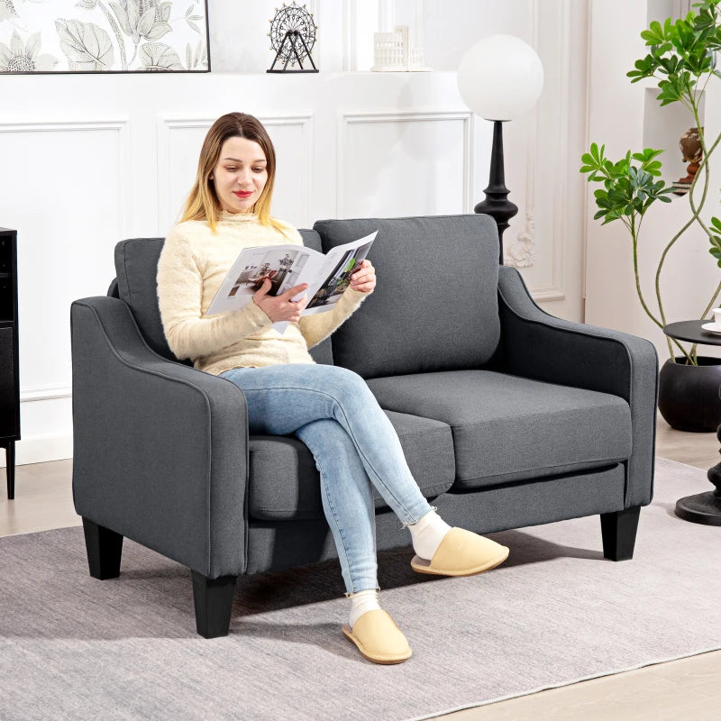 Loveseat Sofa, Modern Couch with Pocket Spring, Linen Upholstered, Thick Padded, Charcoal Grey