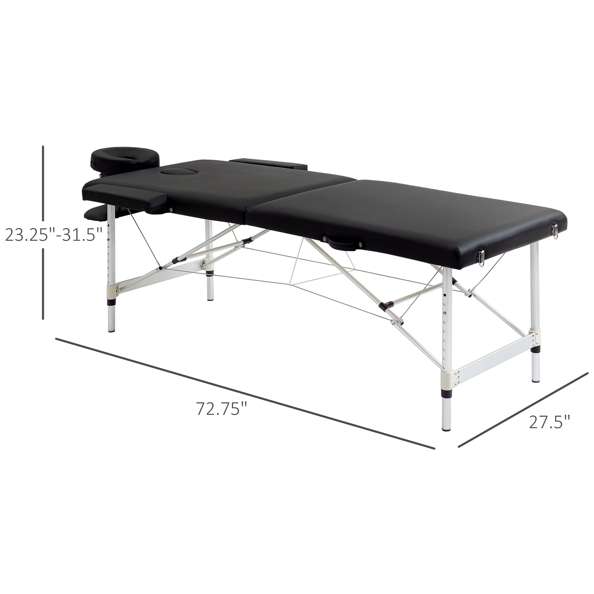 HOMCOM 73" 2 Section Foldable Massage Table Professional Salon SPA Facial Couch Tatoo Bed w/ Carry Bag Black