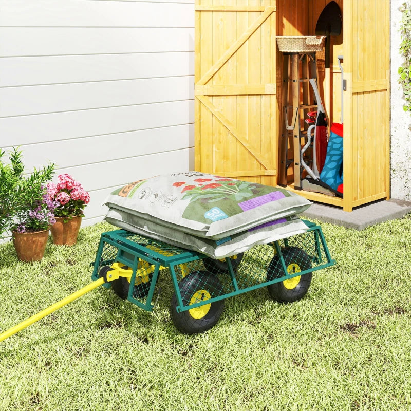 Garden Cart, Utility Wagon Cart with Removable Sides, Convert into Flatbed, 10" Wheels, 180° Rotating Handle, Green