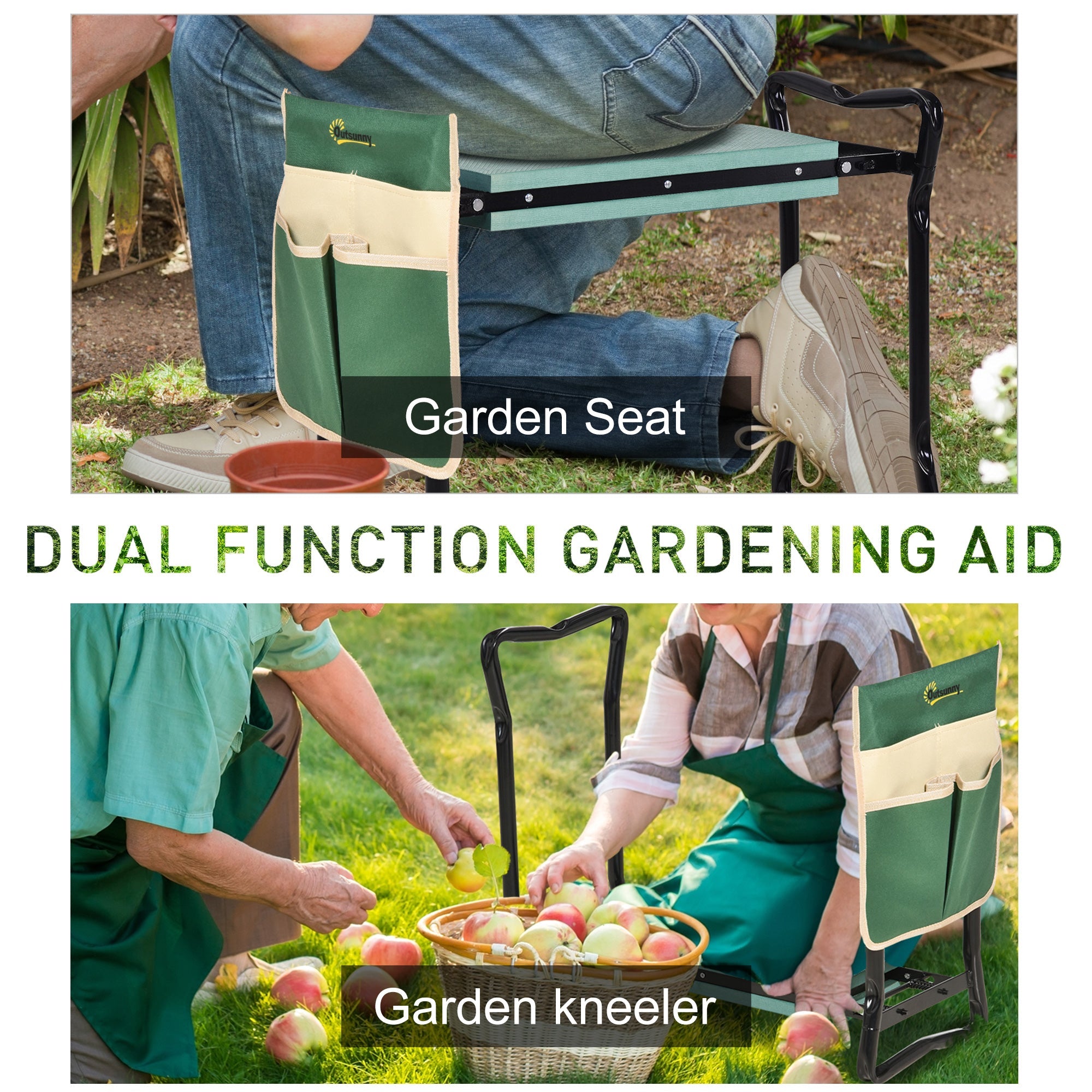 Outsunny Garden Kneeler and Seat Foldable Bench with EVA Foam Padding and Tool Pouch Gardening Supplies