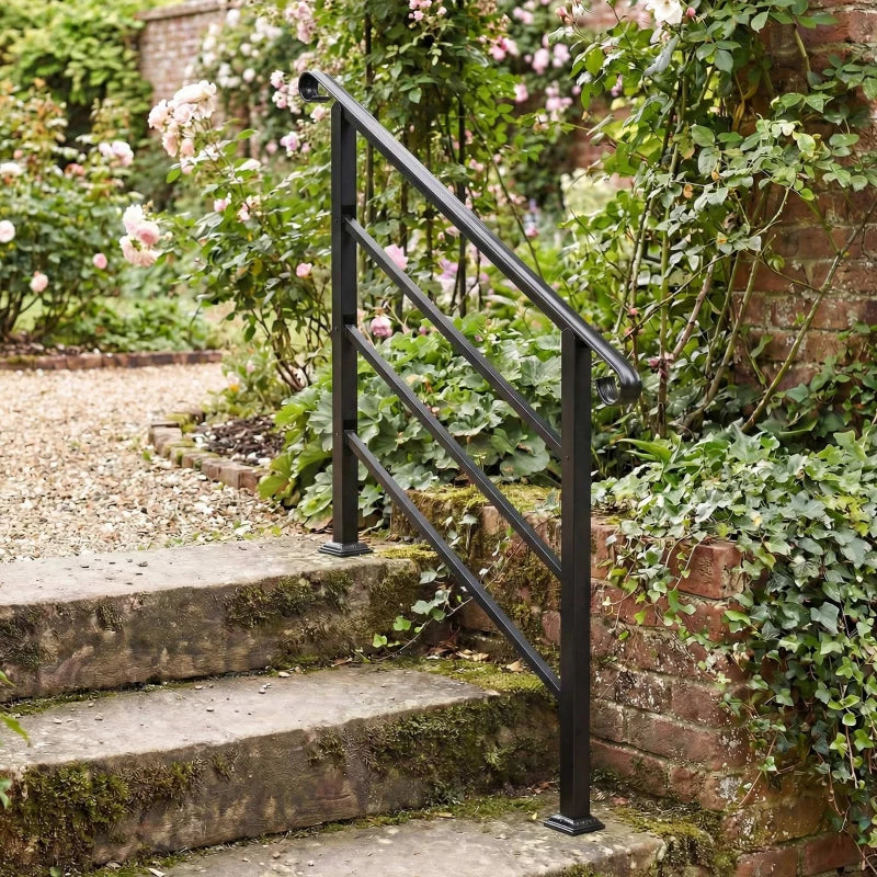 Hand Rails for Outdoor Steps, Adjustable Outdoor Stair Railing for 2 to 3 Steps, Black