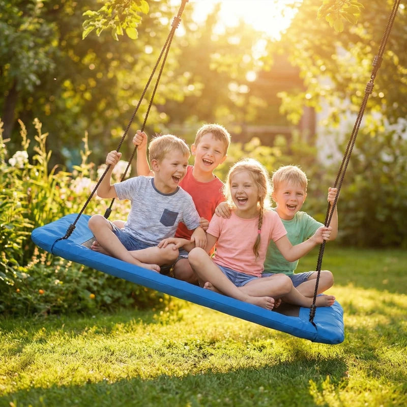 Qaba Nest Swing Adjustable Ropes Tree Straps Basket Swing for Kids, 58" x 30", 660 lbs Capacity for Indoor Outdoor, Blue