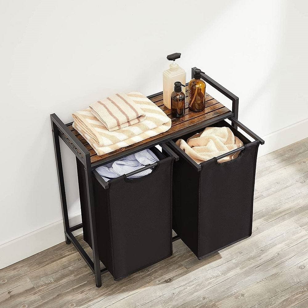 Metal Wood Industrial Modern Laundry Sorter Hamper Black/Brown - Free Shipping