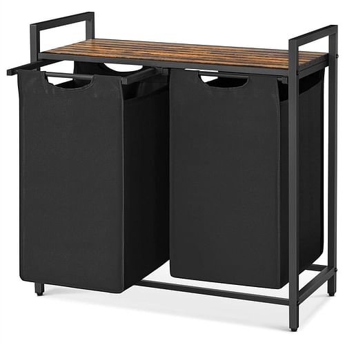 Metal Wood Industrial Modern Laundry Sorter Hamper Black/Brown - Free Shipping