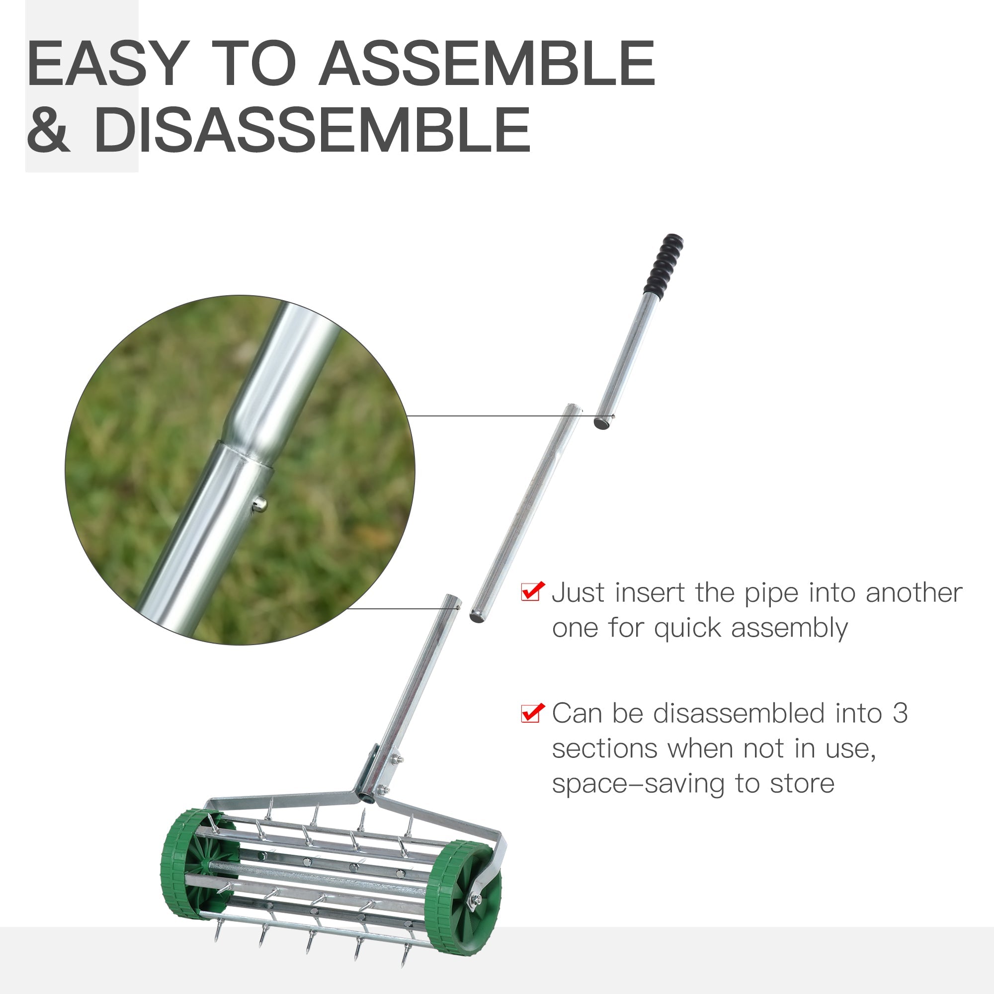 Outsunny Manual Lawn Aerator with Adjustable Handle, Lawn Aerator Machine, Grass Aerator for Lawn, Yard, Garden