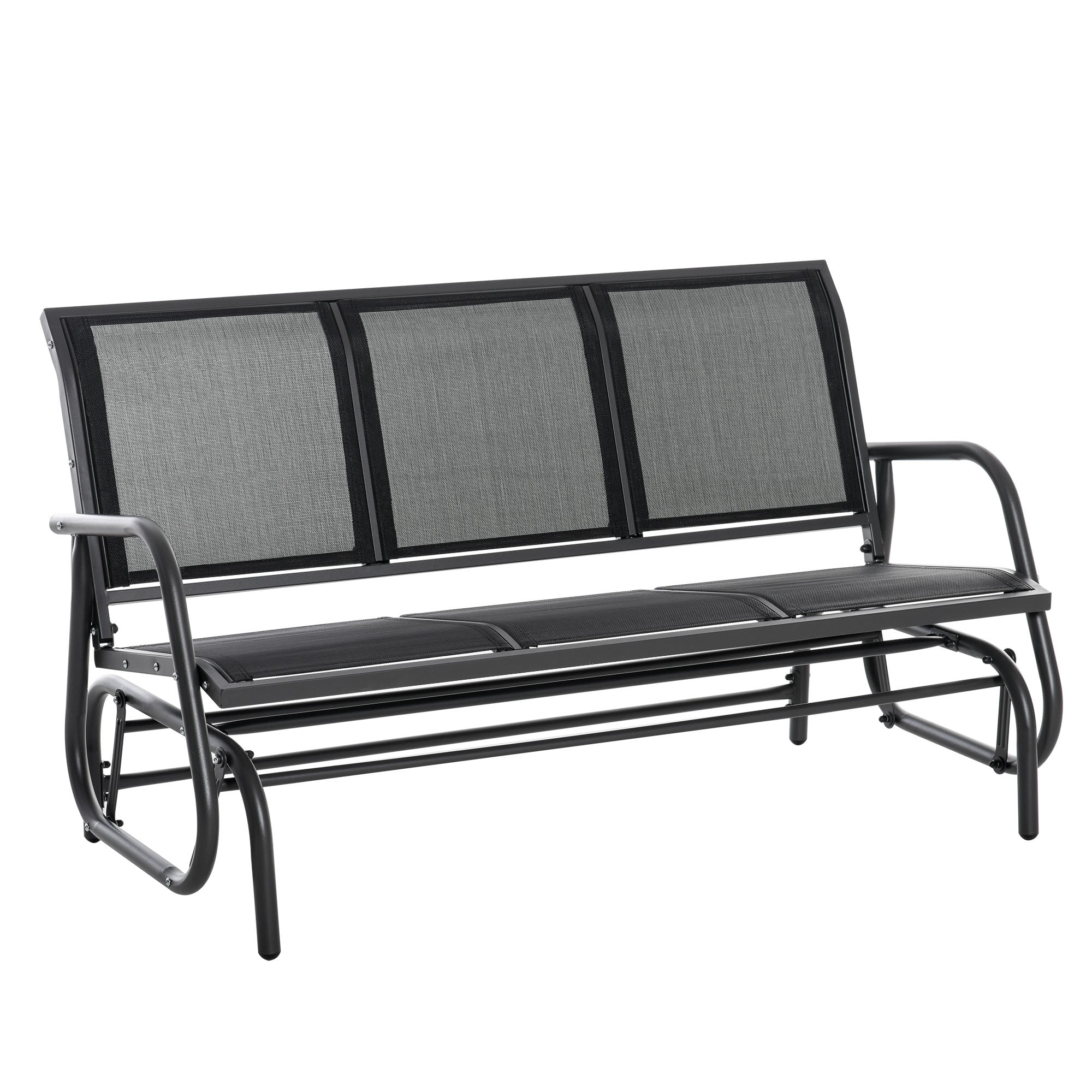 Outsunny 3-Seat Patio Glider Rocking Chair Outdoor Garden Rocker Steel Frame Black Comfortable
