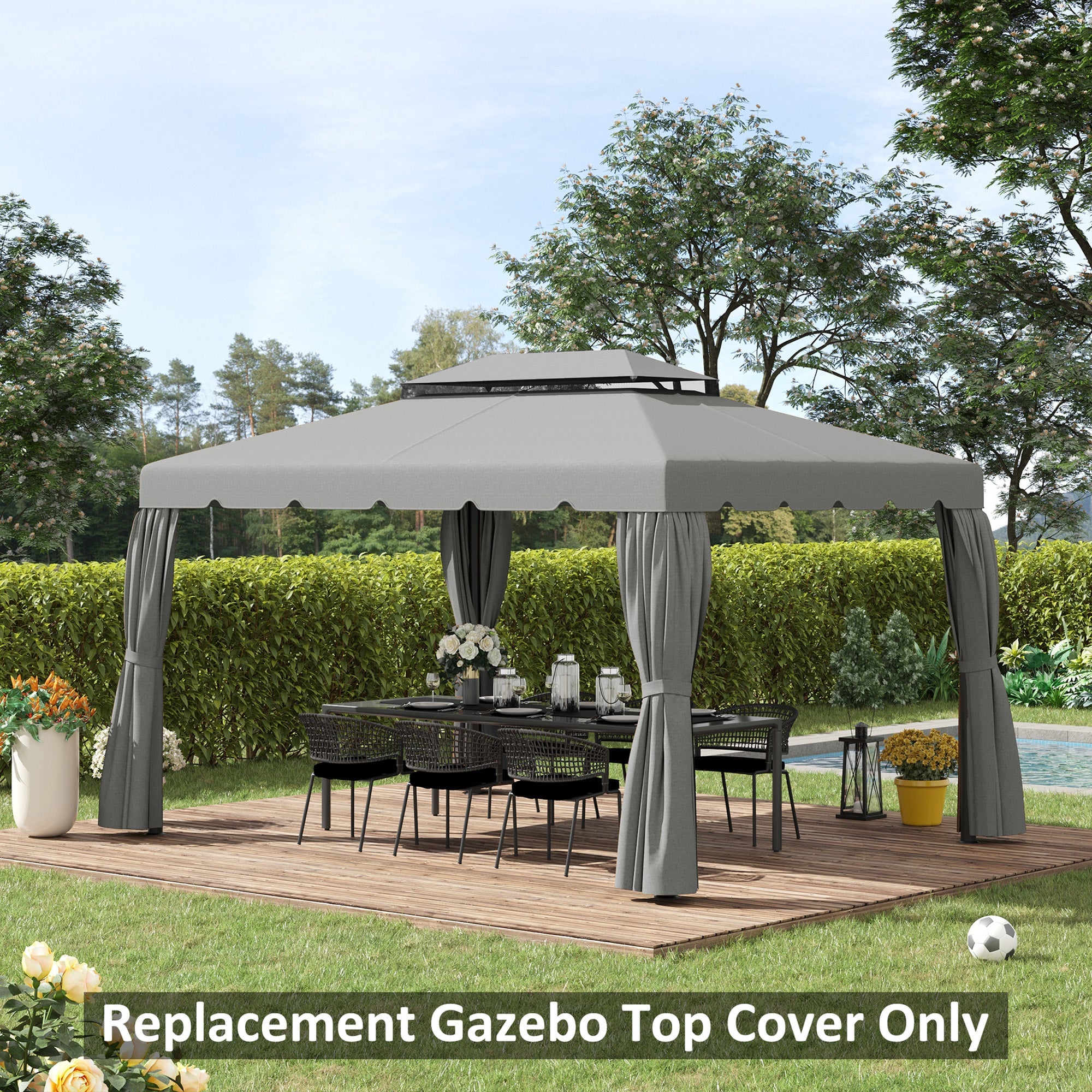 Outsunny 12.8' x 9.5' Gazebo Replacement Canopy, Gazebo Top Cover with Double Vented Roof for Garden Patio(TOP ONLY), Grey
