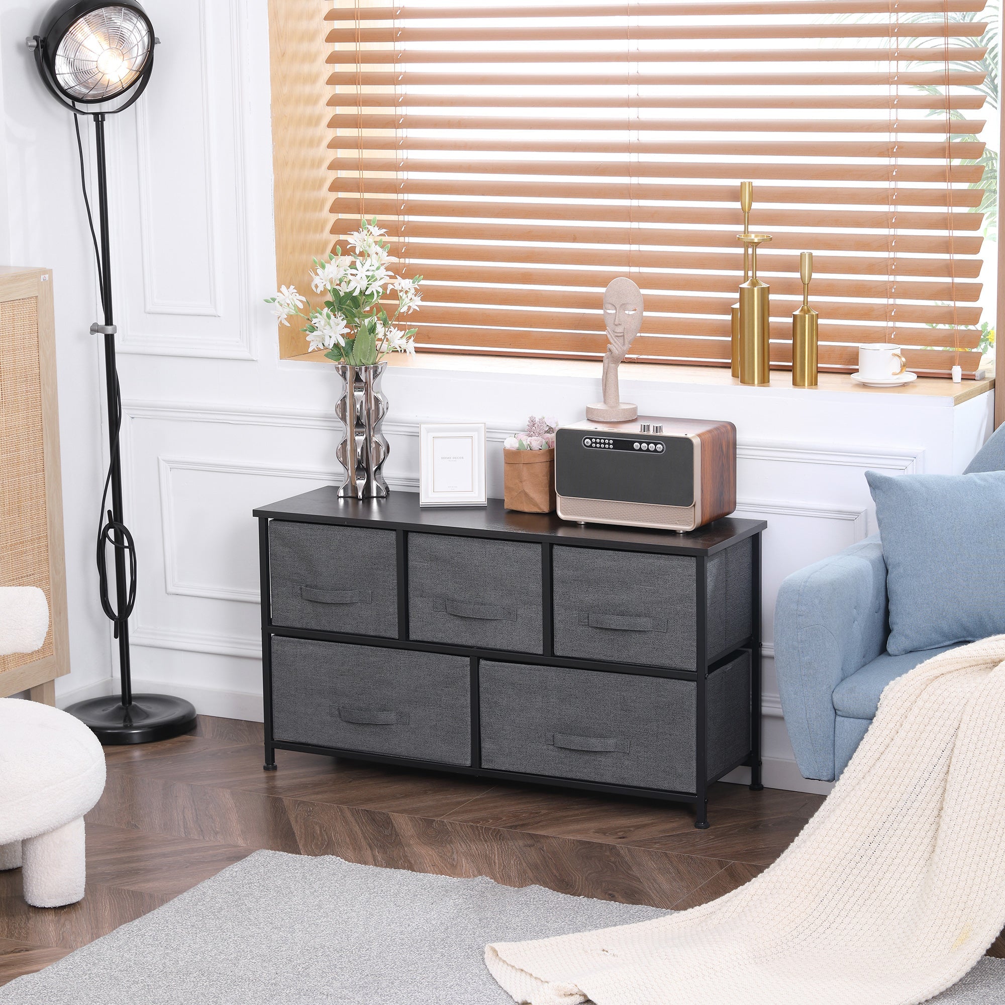 HOMCOM 5-Drawer Linen Storage Tower: Removable Fabric Drawers, Steel Frame for Living Spaces