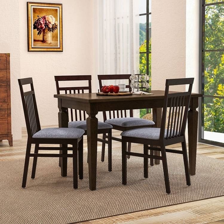 Set of 2 - Classic Sturdy Wood Dining Chair with Grey Upholstered Seat Cushion - Free Shipping
