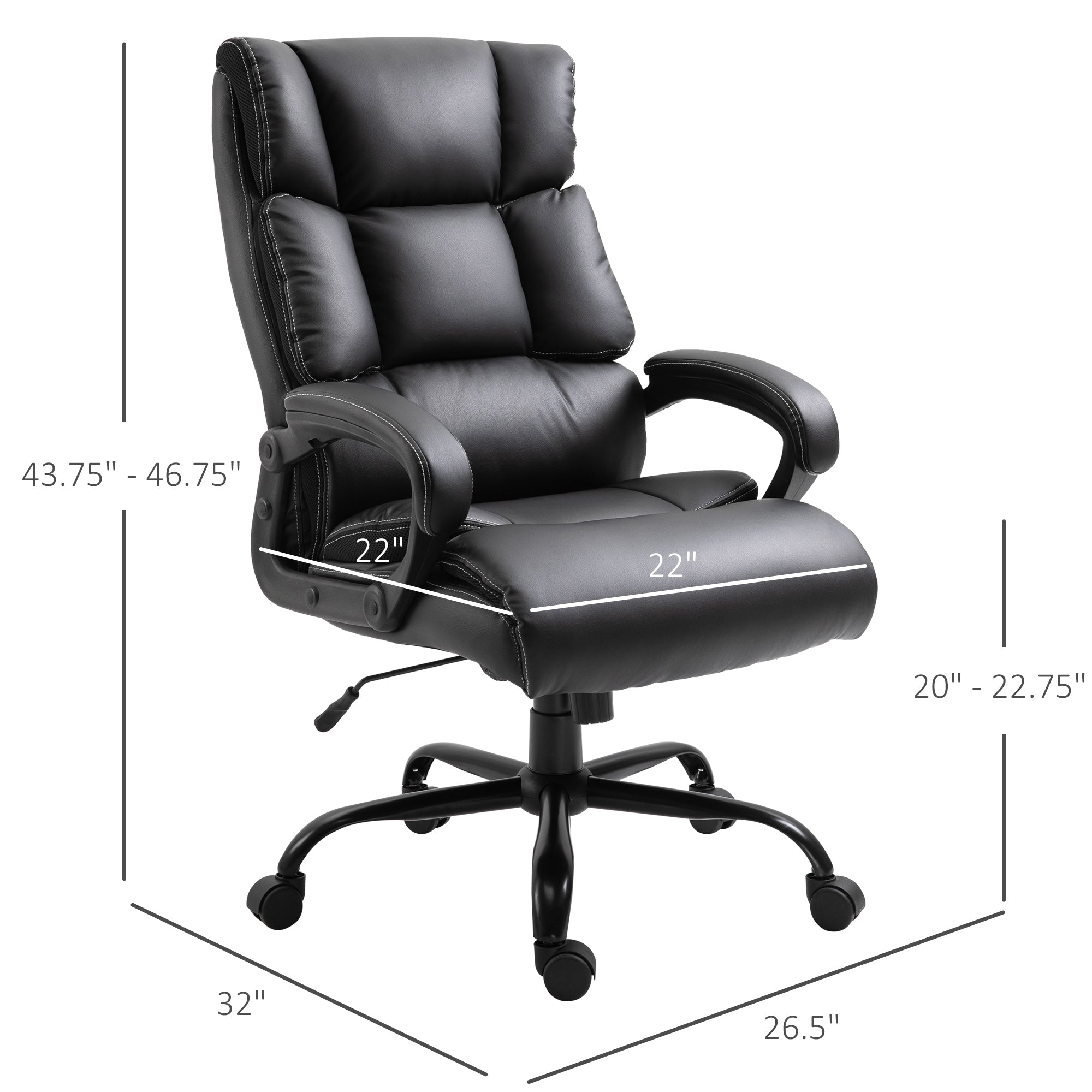 Vinsetto Ergonomic Office Chair Heavy Duty Tall Big Adjustable Height PU Leather Rocker Swivel Black