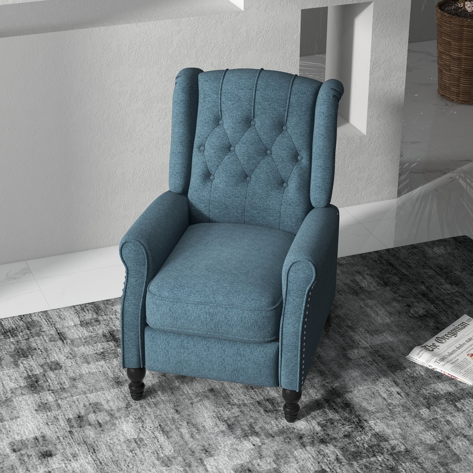 HOMCOM Wingback Reclining Chair: Button-Tufted, Footrest, Rolled Armrests, Living Room, Blue