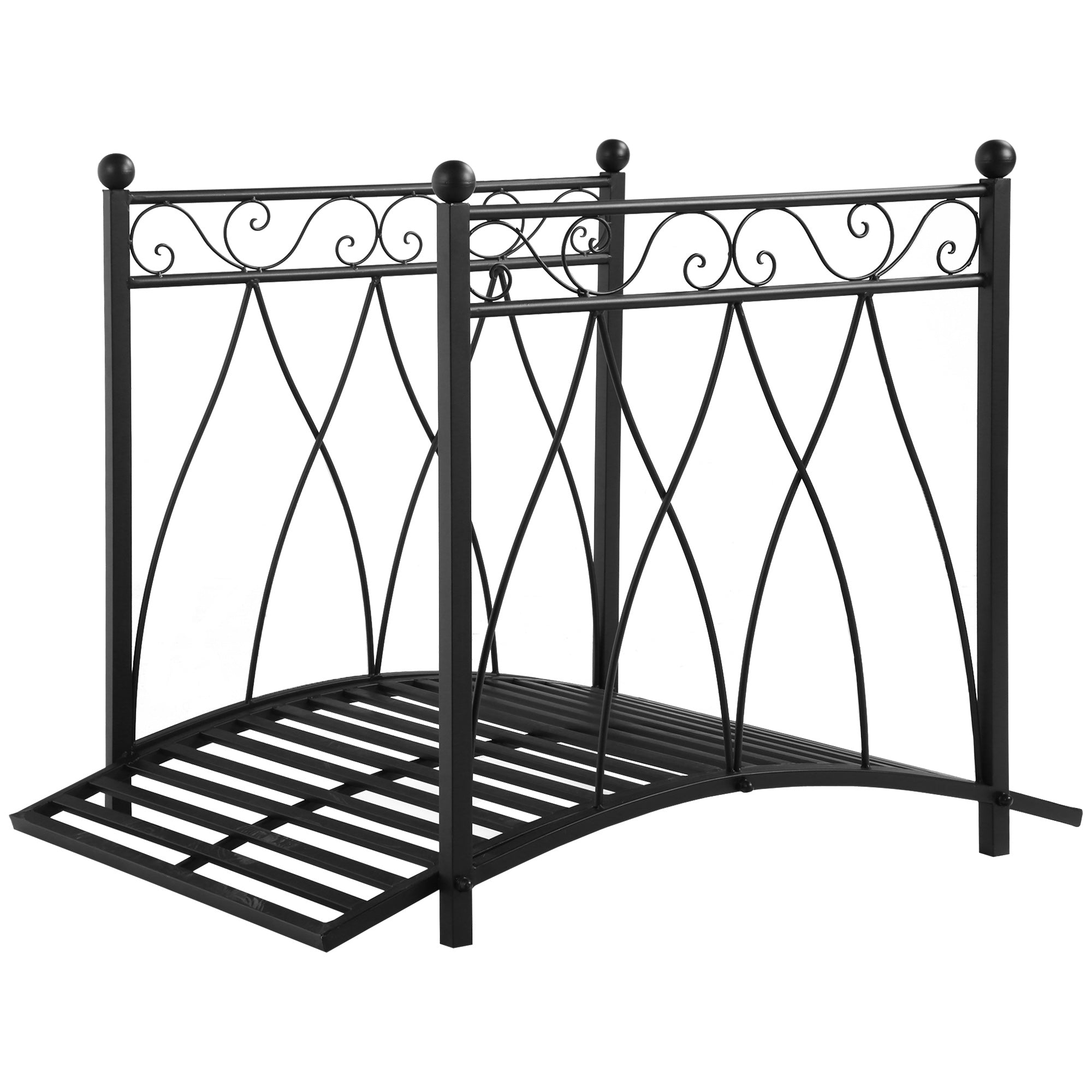 Outsunny 3.3FT Classic Wooden Garden Bridge with Safety Railings Decorative Arc Footbridge for Backyard Creek Stream Black