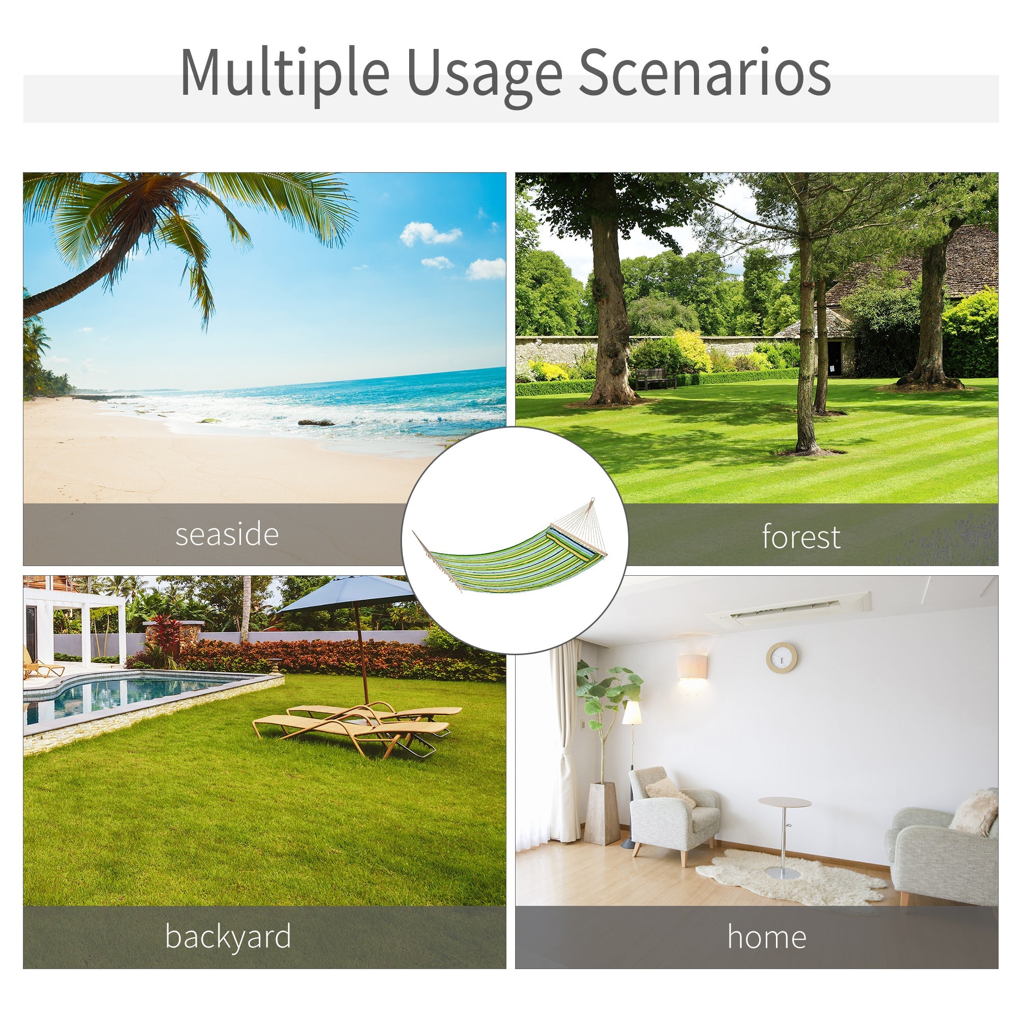 Outsunny Hammock Bed 83" Wide Striped 2 Person Sunbed Outdoor Camping with Pillow White Stripe