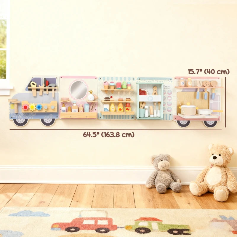 Qaba Wall Busy Board, 5 Activities Sensory Wall Toy for Playroom Nursery Classroom, for Kids 3+ Years