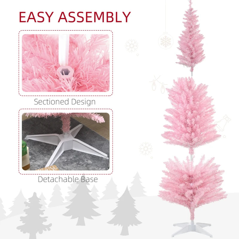 HOMCOM 6ft Pre-Lit Pencil Christmas Tree with Warm White LED Lights – Pink