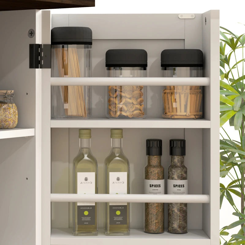 64" Tall Kitchen Pantry Cabinet with Spice Racks and Adjustable Shelves, White