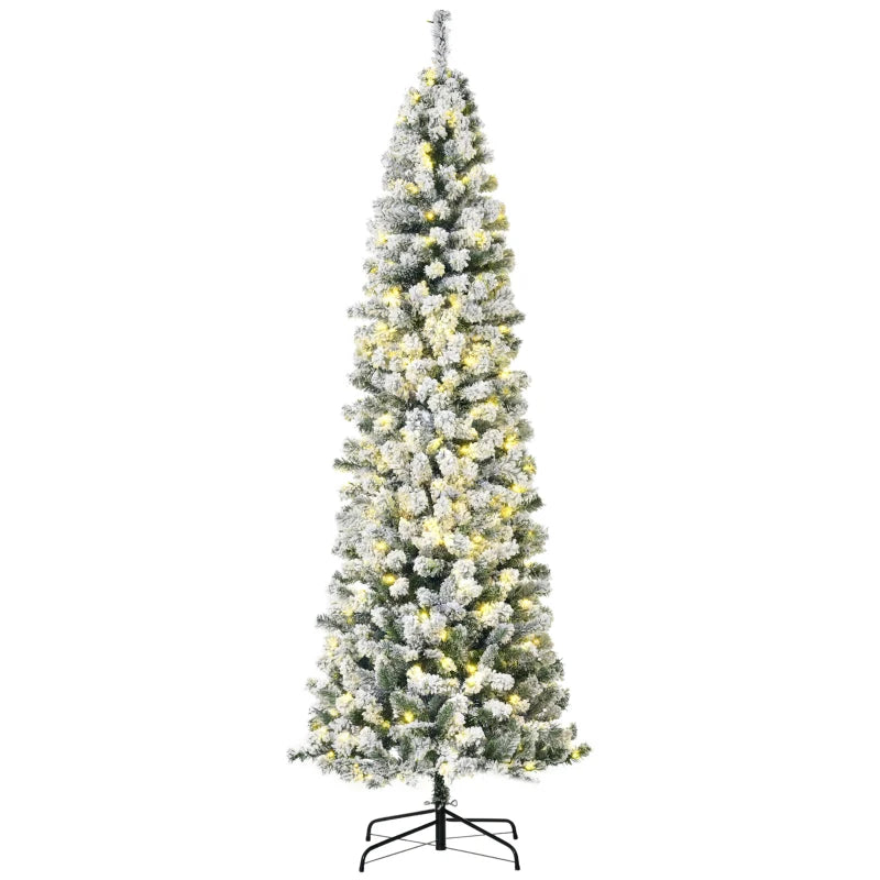 HOMCOM 7.5FT Prelit Snow Flocked Christmas Tree with Warm White LED Lights, Artificial Holiday Decoration