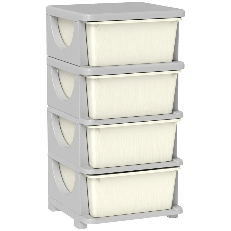 Qaba 4 Tier Kids Toy Organizer and Storage Bins with 4 Plastic Drawers, Cream White