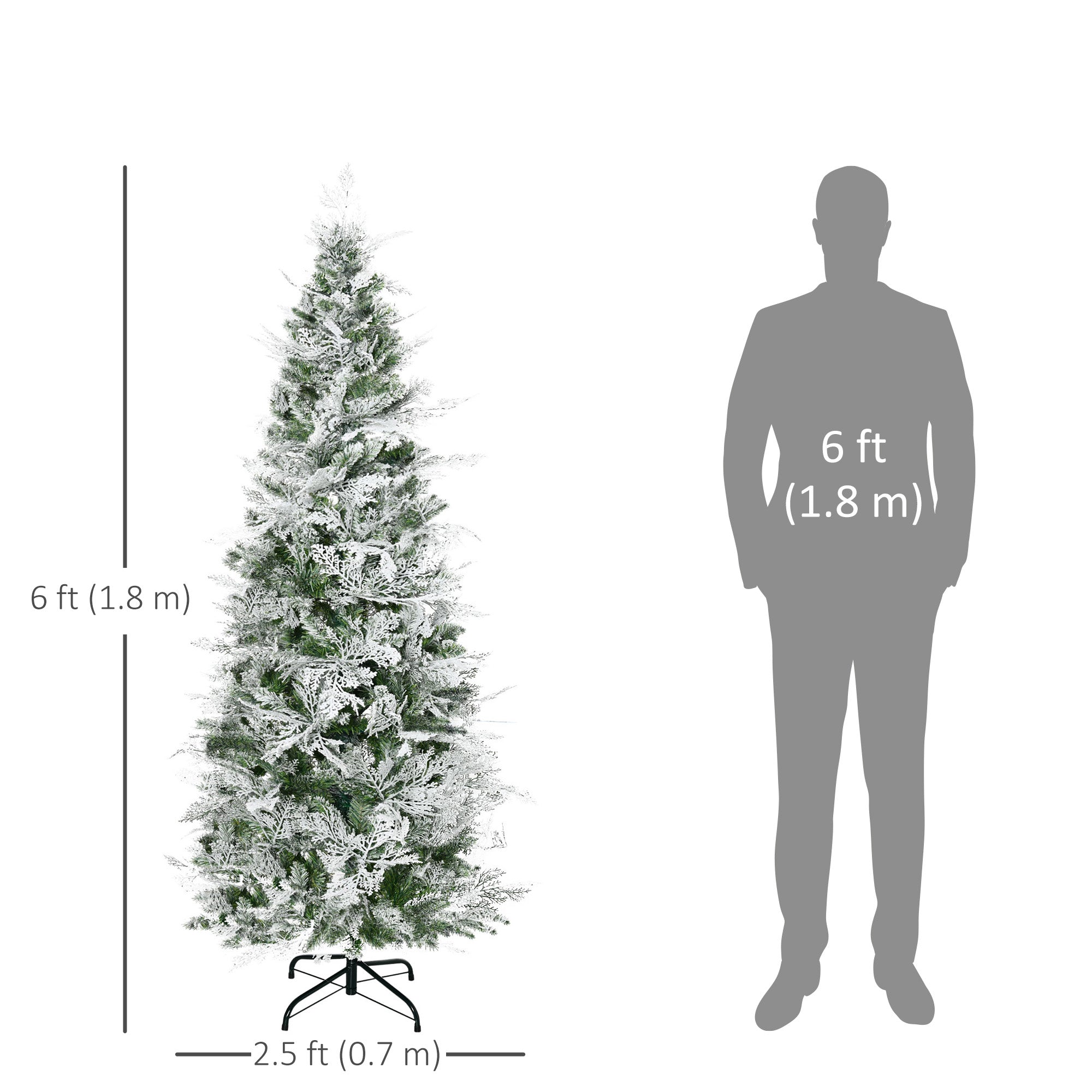 HOMCOM 6 Foot Pencil Snow Flocked Artificial Christmas Tree with 517 Realistic Cypress Branches, Auto Open, Green
